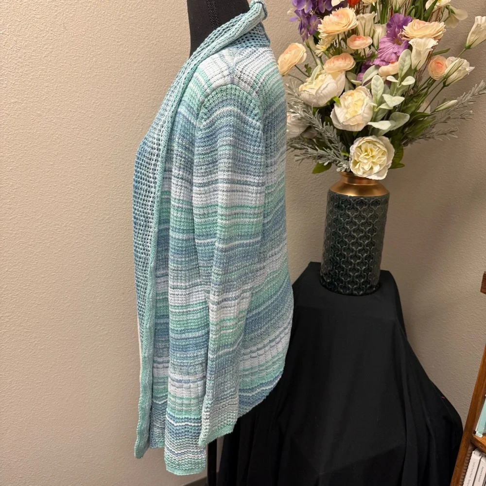 Alfred Dunner Aqua Knit Cardigan M | Open Front Layered Sweater Set Spring - Picture 2 of 8